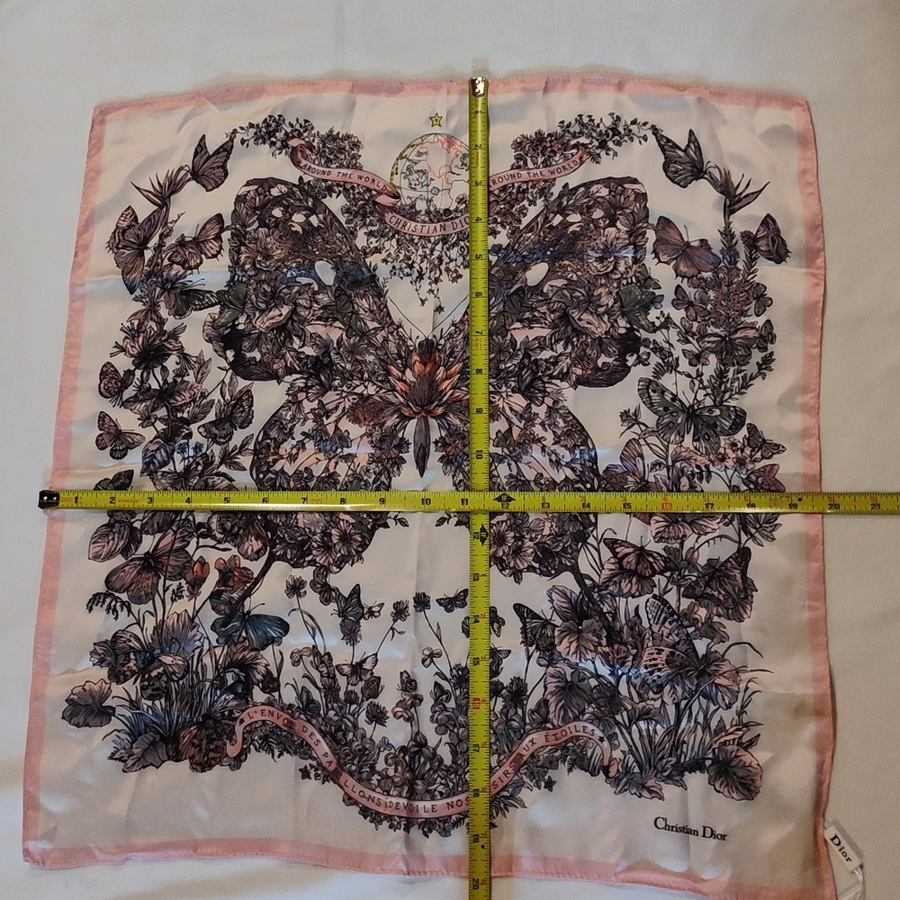 Christian Dior Silk Scarf Pink Butterfly Floral Around the World Italy NIB NWT - Picture 3 of 12